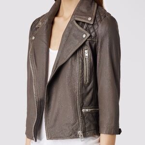 All Saints Cropped Cargo Authentic Leather Jacket Size 8